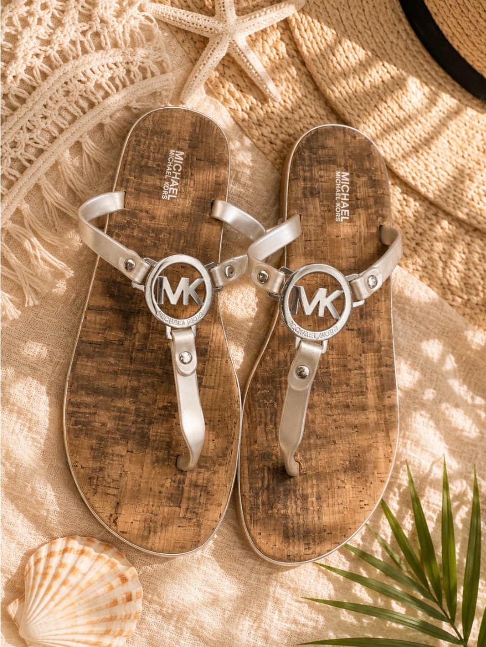 Michael Kors Silver Logo Toe-Ring Sandals